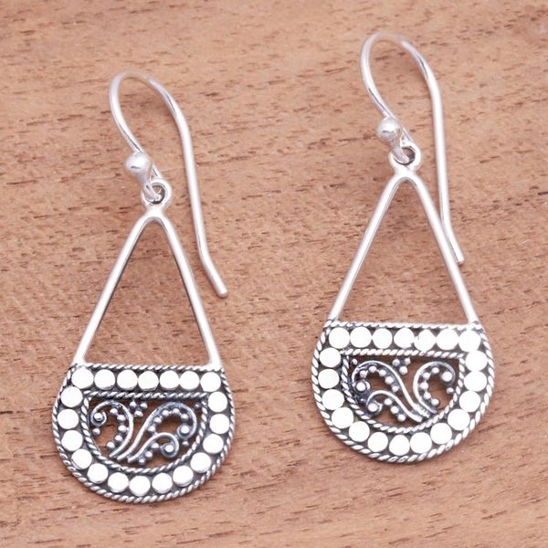 Alternate image for Dot Pattern Sterling Silver Dangle Earrings from Bali Dot Fashion