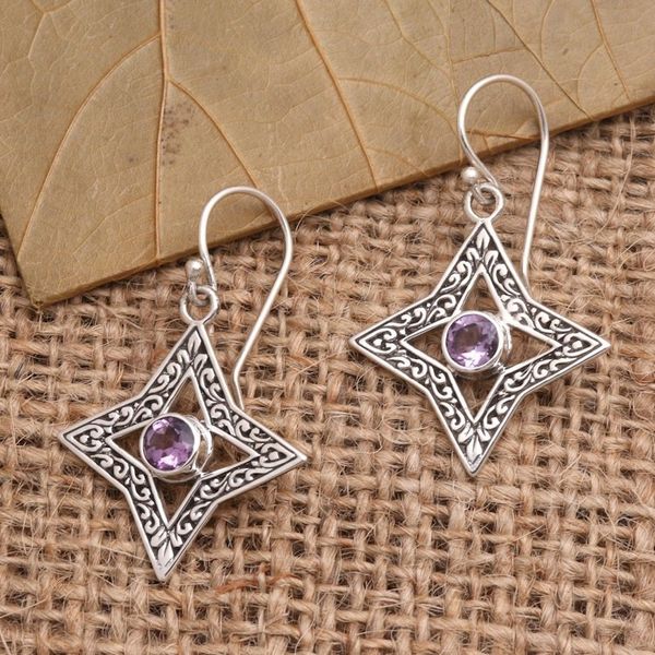 Alternate image for Hand Crafted Sterling Silver Earrings with Amethysts Diamonds in the Sky