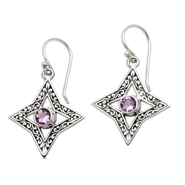 Alternate image for Hand Crafted Sterling Silver Earrings with Amethysts Diamonds in the Sky