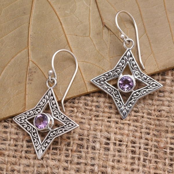 Alternate image for Hand Crafted Sterling Silver Earrings with Amethysts Diamonds in the Sky