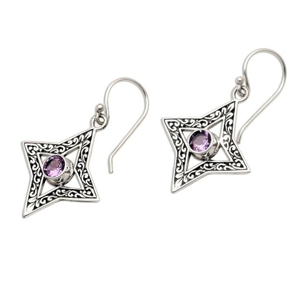 Alternate image for Hand Crafted Sterling Silver Earrings with Amethysts Diamonds in the Sky
