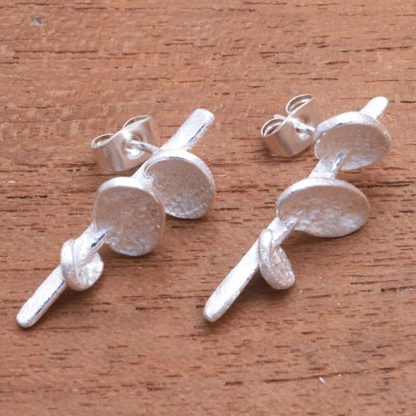 Alternate image for Abstract Modern Sterling Silver Drop Earrings from Bali Contemporary Forms