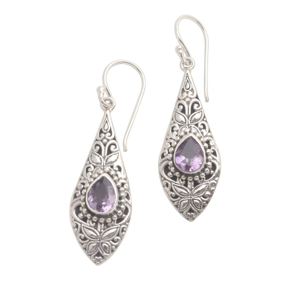 Silver and Amethyst Dangle Earrings 'Native Beauty'