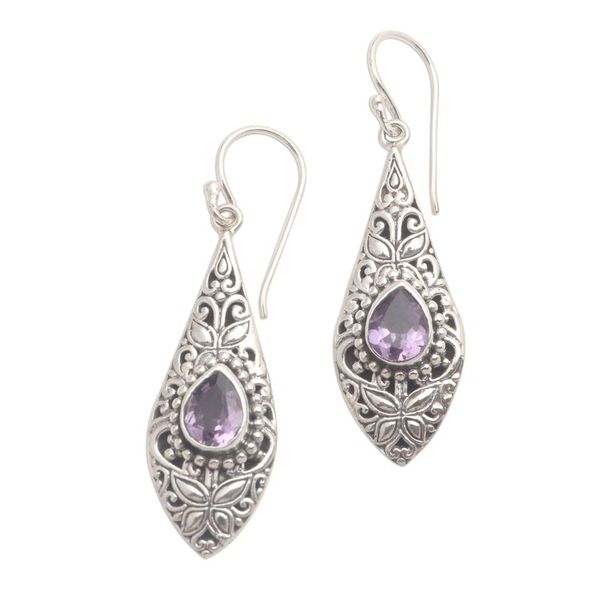 Alternate image for Silver and Amethyst Dangle Earrings Native Beauty