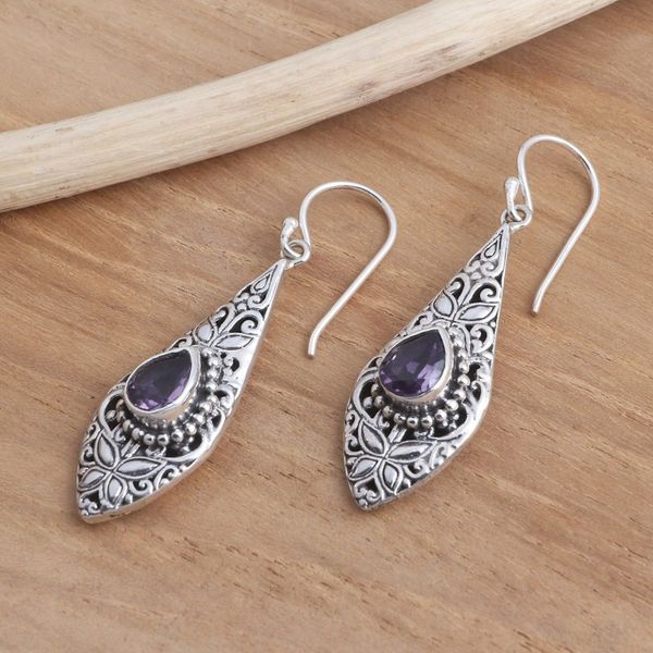 Alternate image for Silver and Amethyst Dangle Earrings Native Beauty