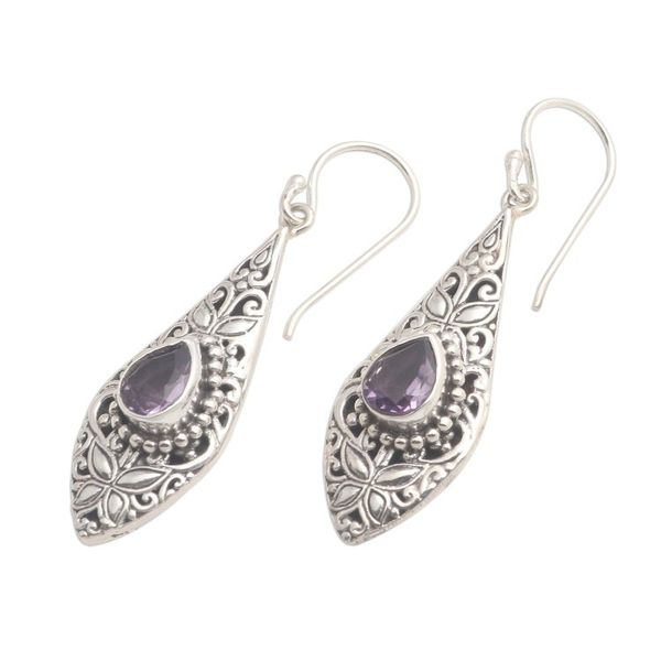Alternate image for Silver and Amethyst Dangle Earrings Native Beauty