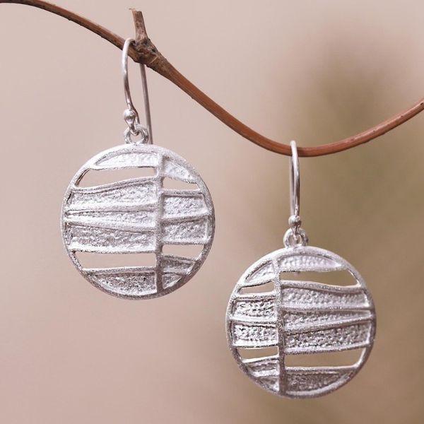 Alternate image for Modern Circular Sterling Silver Dangle Earrings from Bali Intriguing Circles