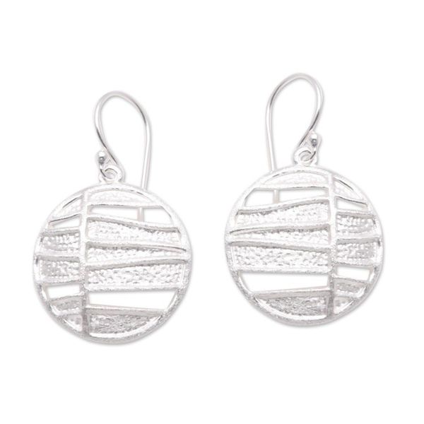 Alternate image for Modern Circular Sterling Silver Dangle Earrings from Bali Intriguing Circles