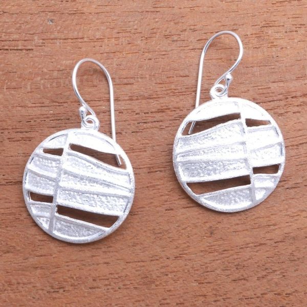 Alternate image for Modern Circular Sterling Silver Dangle Earrings from Bali Intriguing Circles