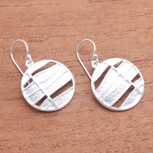 Alternate image for Modern Circular Sterling Silver Dangle Earrings from Bali Intriguing Circles