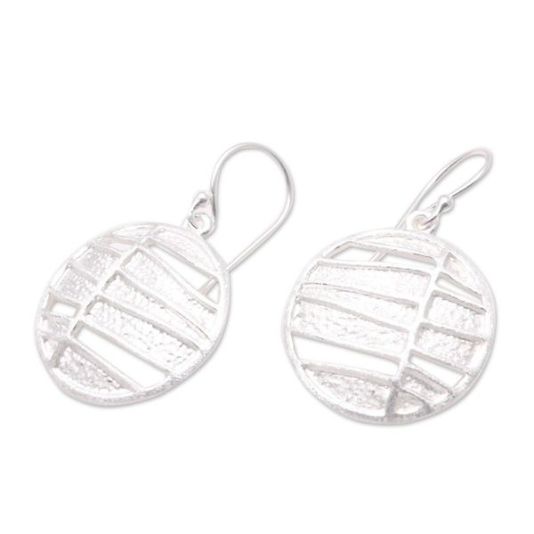 Alternate image for Modern Circular Sterling Silver Dangle Earrings from Bali Intriguing Circles