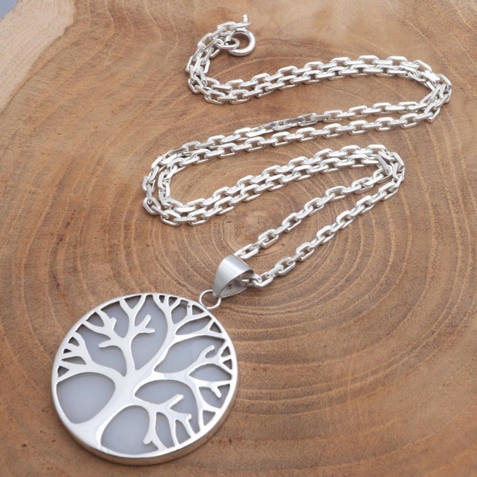 Sterling Silver and Resin Tree Pendant Necklace from Bali 'Misty Tree'