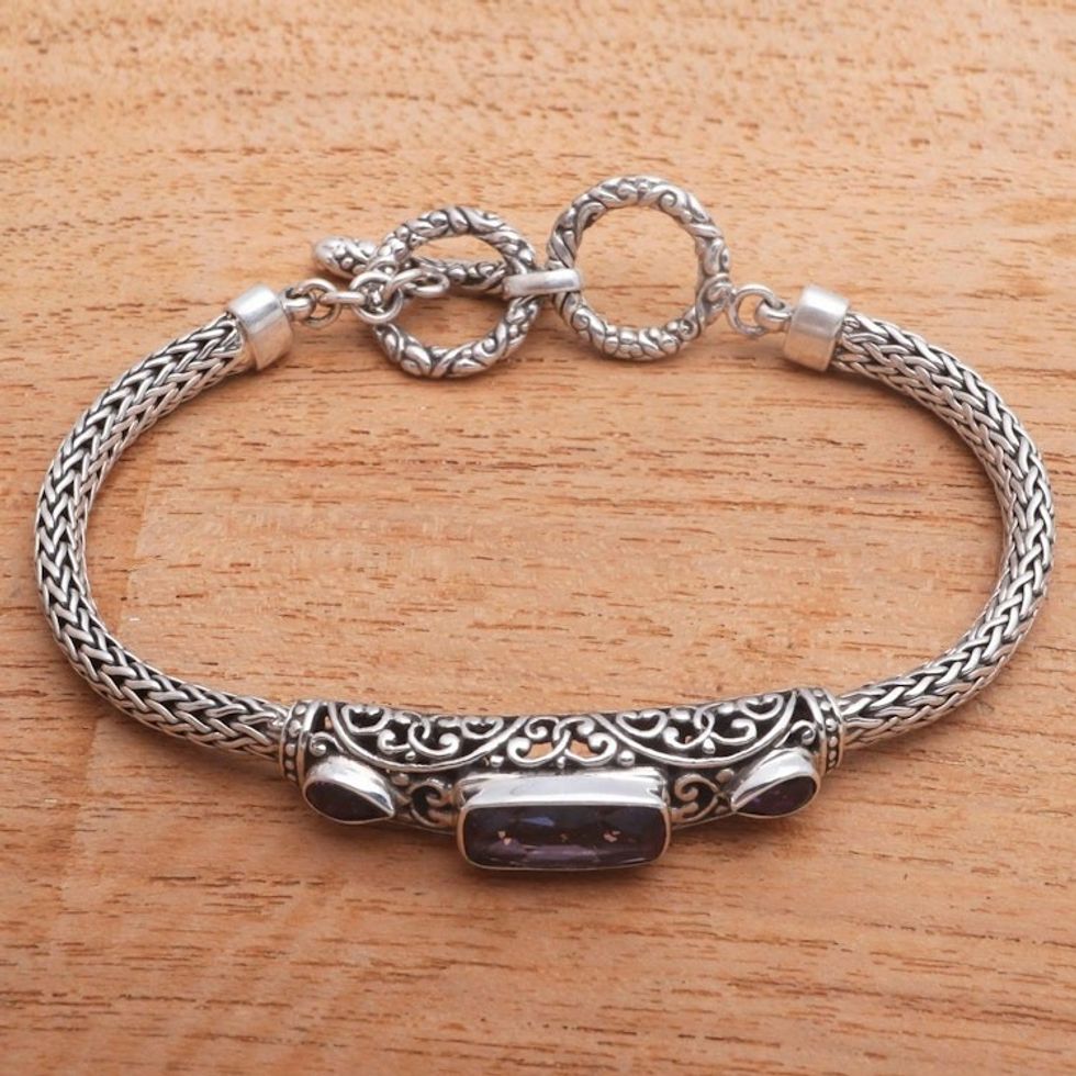 Faceted Amethyst Pendant Bracelet Crafted in Bali 'Splendid Bali'