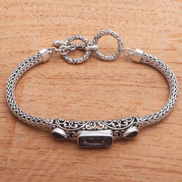 Alternate image for Faceted Amethyst Pendant Bracelet Crafted in Bali Splendid Bali