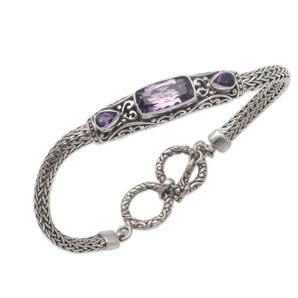 Alternate image for Faceted Amethyst Pendant Bracelet Crafted in Bali Splendid Bali