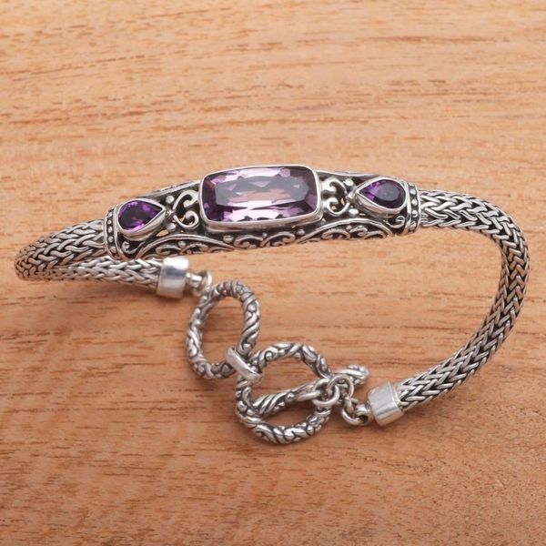 Alternate image for Faceted Amethyst Pendant Bracelet Crafted in Bali Splendid Bali