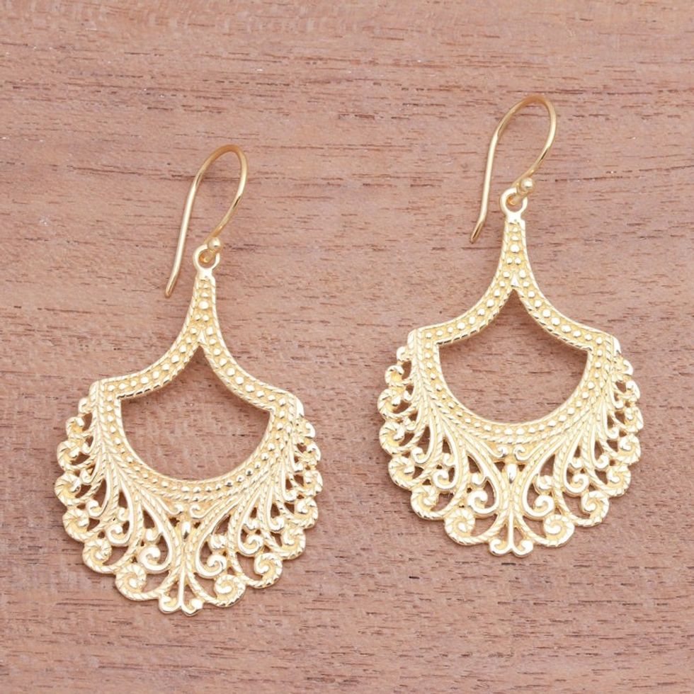 Curl Pattern Gold Plated Sterling Silver Dangle Earrings 'Jagaraga Glimpse'