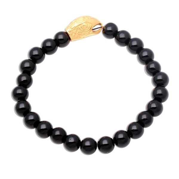 Alternate image for Gold Accented Eagle-Themed Onyx Beaded Stretch Bracelet Alert Eagle