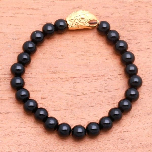 Alternate image for Gold Accented Eagle-Themed Onyx Beaded Stretch Bracelet Alert Eagle