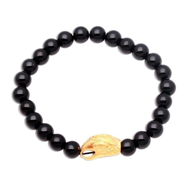 Alternate image for Gold Accented Eagle-Themed Onyx Beaded Stretch Bracelet Alert Eagle
