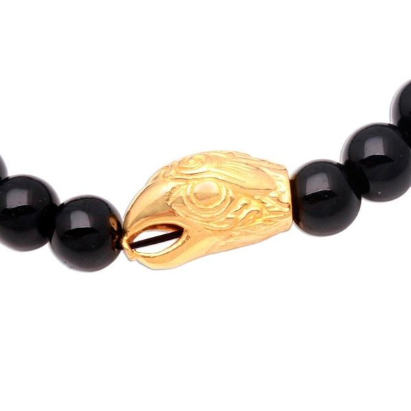 Alternate image for Gold Accented Eagle-Themed Onyx Beaded Stretch Bracelet Alert Eagle