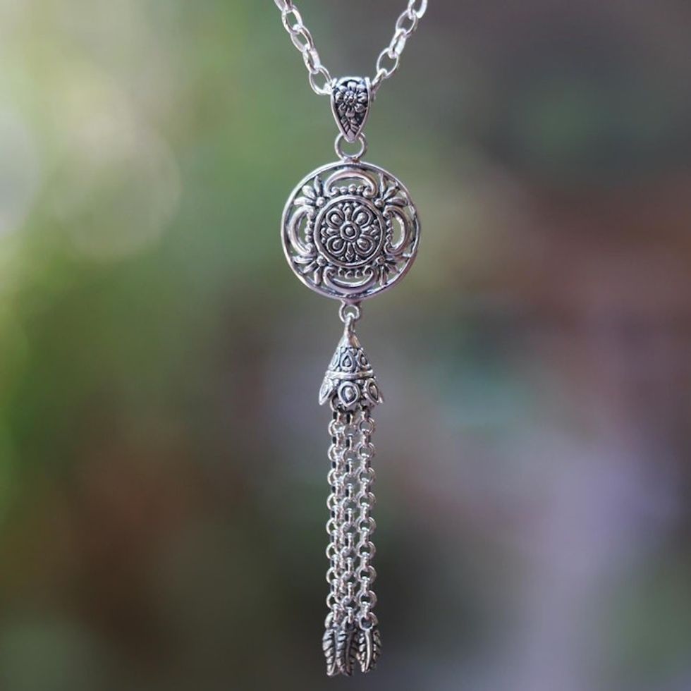 Floral Sterling Silver Pendant Necklace from Bali 'Flower Bell'