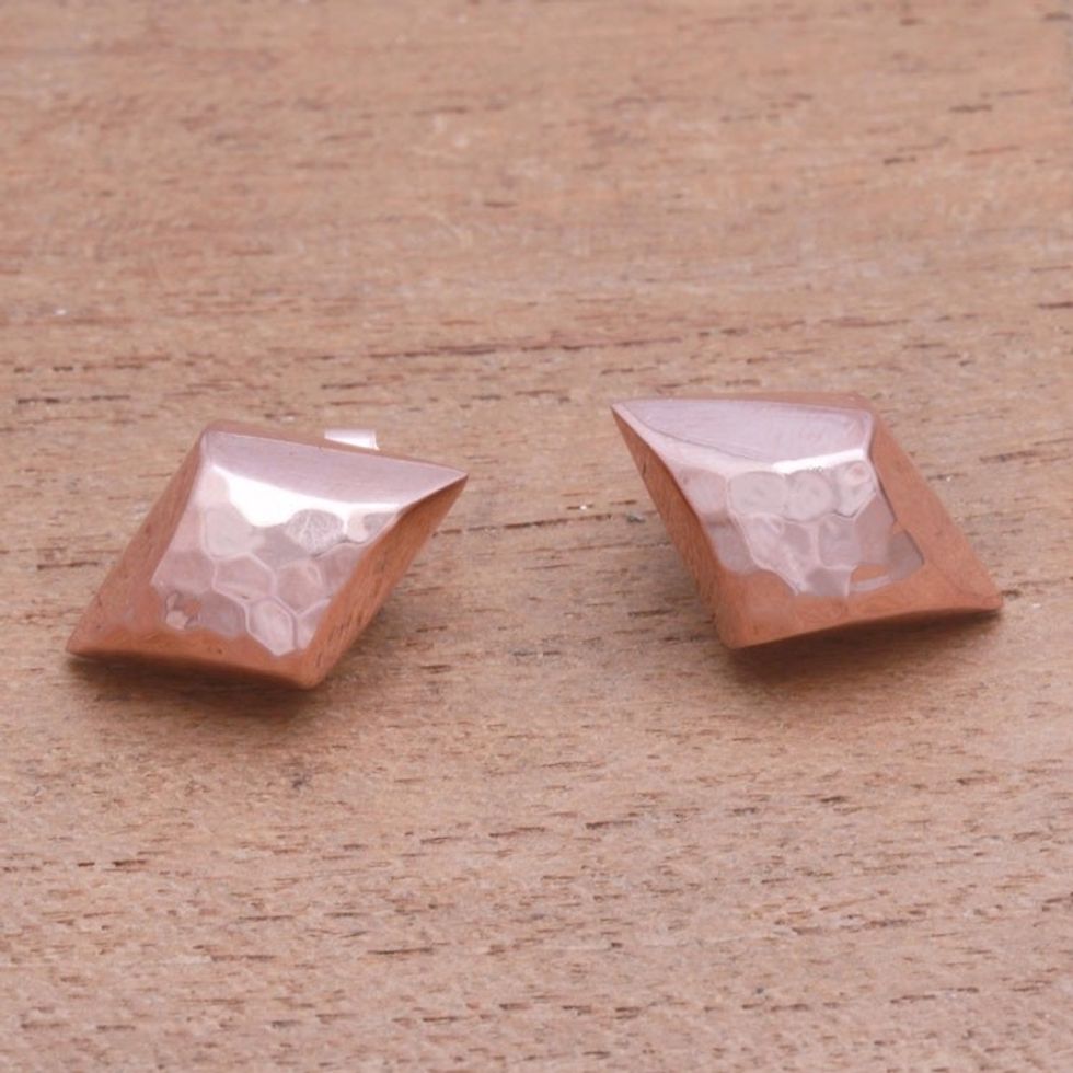 Diamond-Shaped Rose Gold Plated Sterling Silver Earrings 'Hammered Diamonds'
