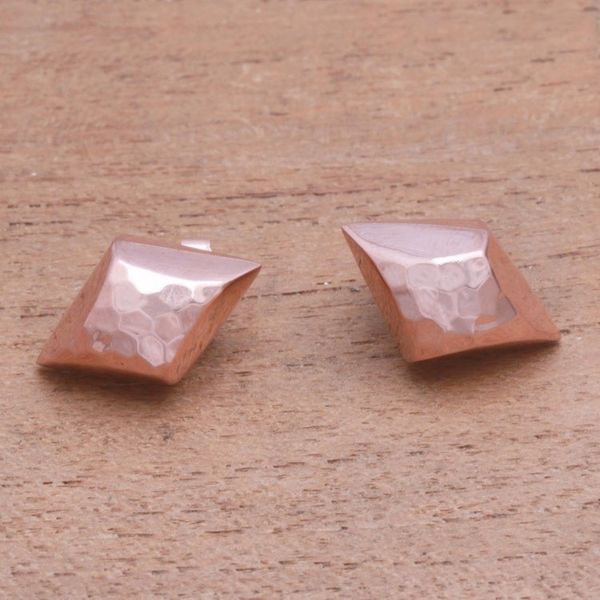 Alternate image for Diamond-Shaped Rose Gold Plated Sterling Silver Earrings Hammered Diamonds