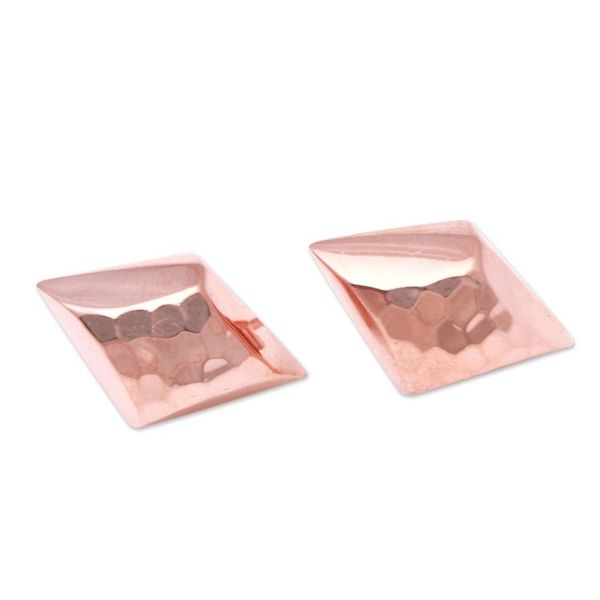 Alternate image for Diamond-Shaped Rose Gold Plated Sterling Silver Earrings Hammered Diamonds
