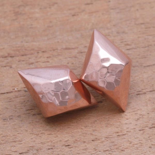 Alternate image for Diamond-Shaped Rose Gold Plated Sterling Silver Earrings Hammered Diamonds