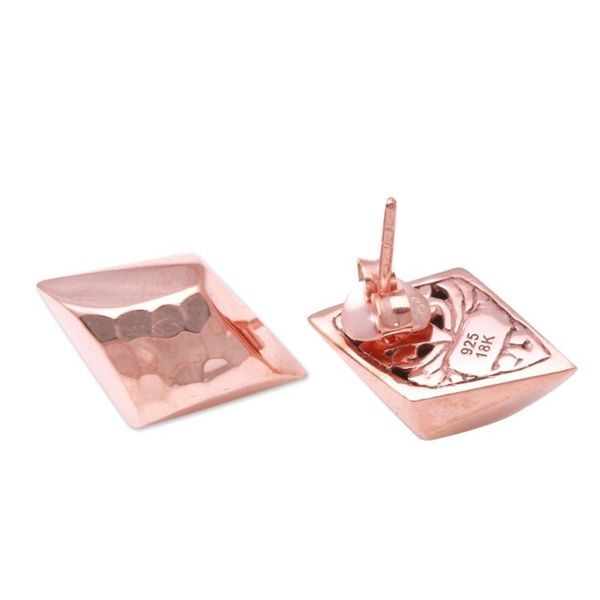 Alternate image for Diamond-Shaped Rose Gold Plated Sterling Silver Earrings Hammered Diamonds