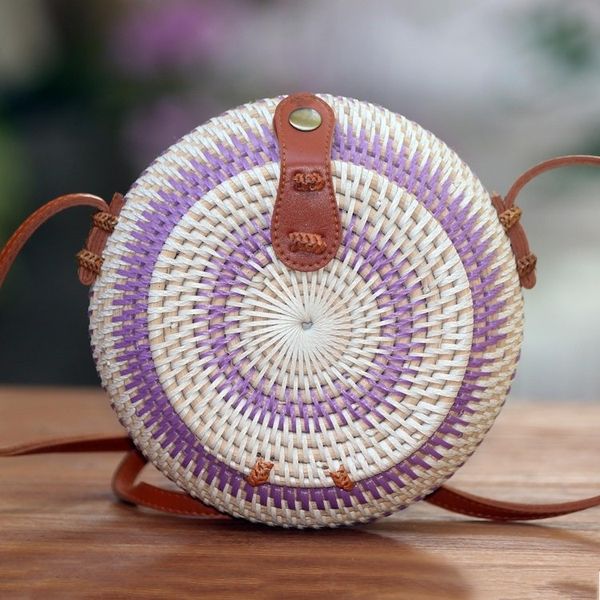 Alternate image for Stylish Purple and White Round Woven Shoulder Bag Purple Target