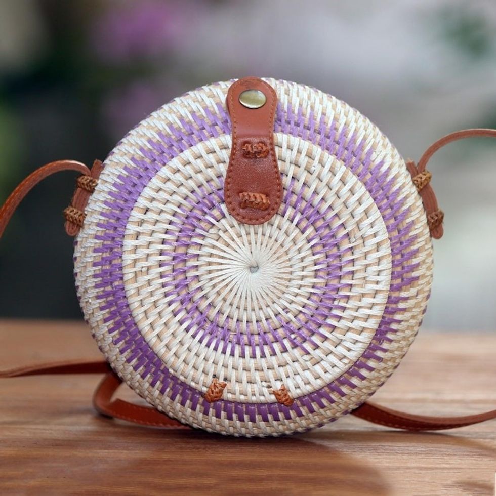 Stylish Purple and White Round Woven Shoulder Bag 'Purple Target'