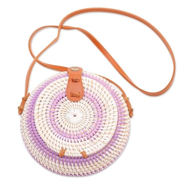 Alternate image for Stylish Purple and White Round Woven Shoulder Bag Purple Target