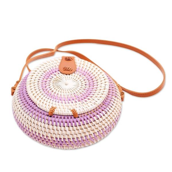 Alternate image for Stylish Purple and White Round Woven Shoulder Bag Purple Target