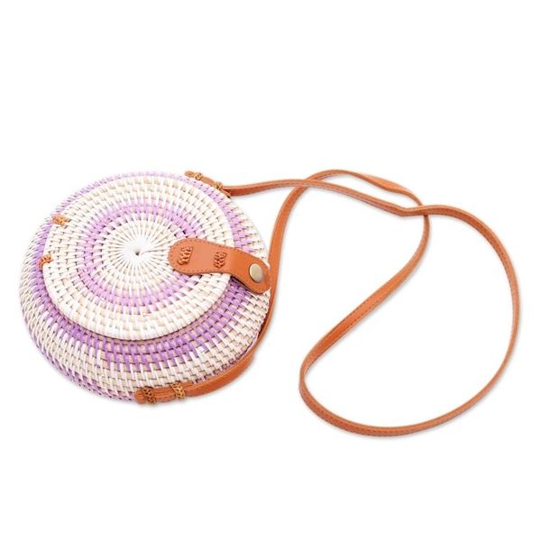 Alternate image for Stylish Purple and White Round Woven Shoulder Bag Purple Target