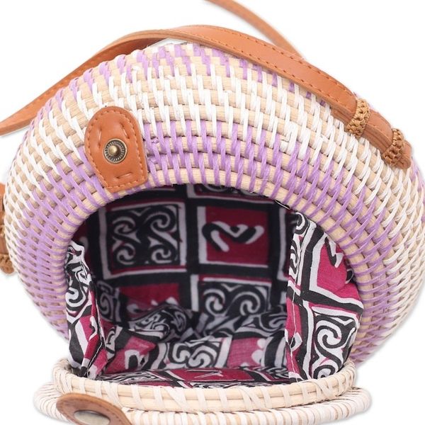 Alternate image for Stylish Purple and White Round Woven Shoulder Bag Purple Target