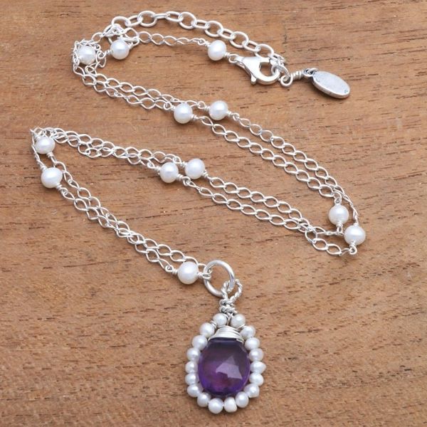 Alternate image for Amethyst and Cultured Pearl Pendant Necklace from Bali Wreathed Beauty