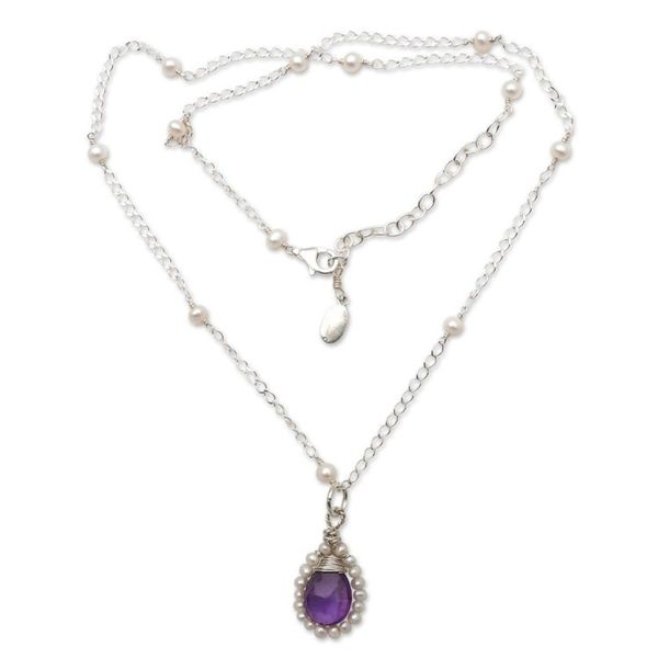 Alternate image for Amethyst and Cultured Pearl Pendant Necklace from Bali Wreathed Beauty