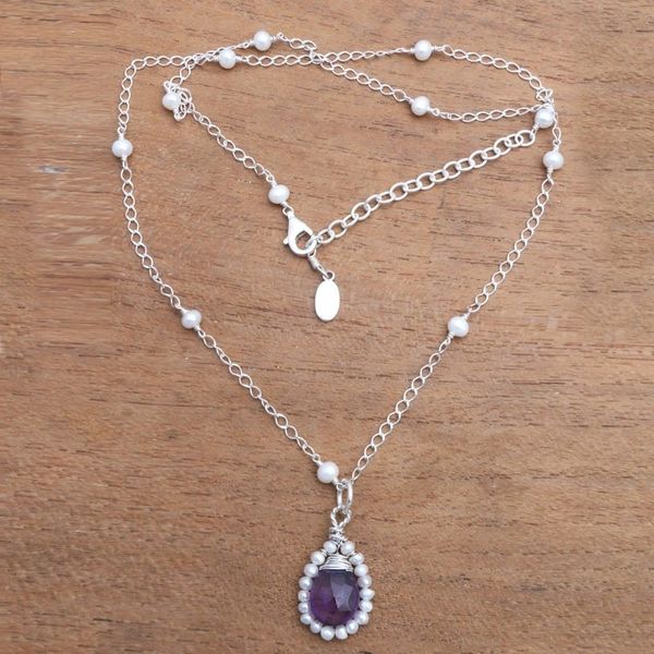 Alternate image for Amethyst and Cultured Pearl Pendant Necklace from Bali Wreathed Beauty