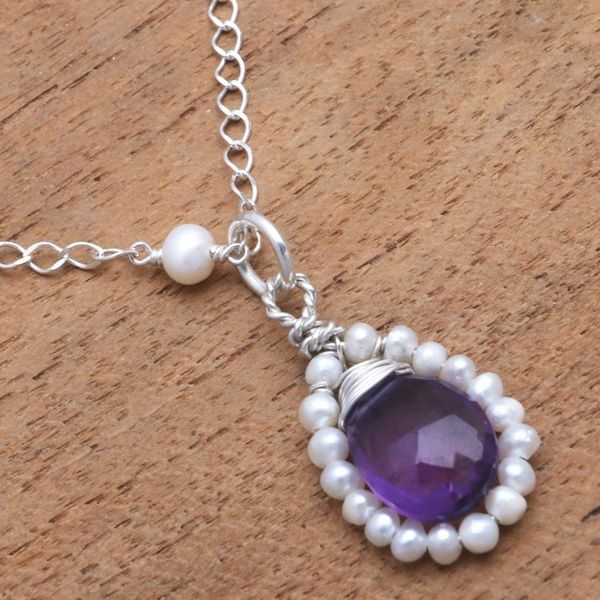 Alternate image for Amethyst and Cultured Pearl Pendant Necklace from Bali Wreathed Beauty