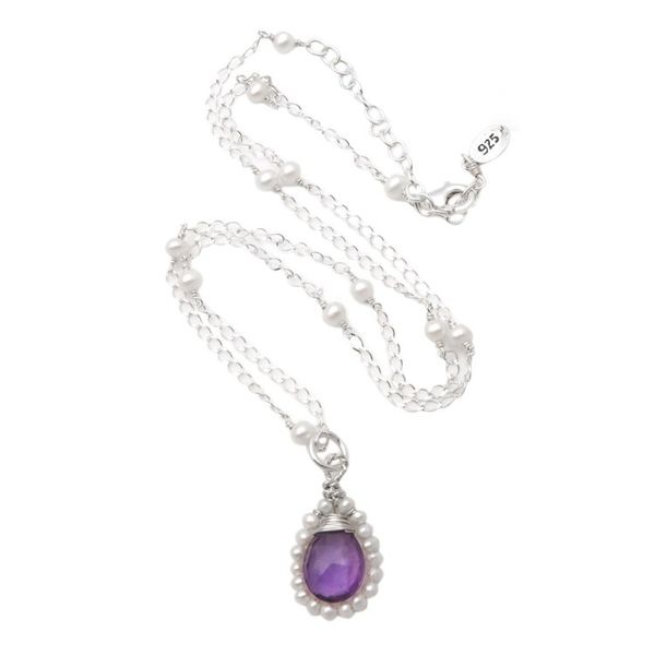 Alternate image for Amethyst and Cultured Pearl Pendant Necklace from Bali Wreathed Beauty
