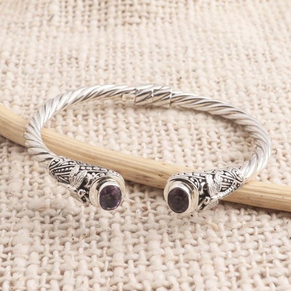 Alternate image for Amethyst Cuff Bracelet with Dragonfly Motif Perched Dragonfly