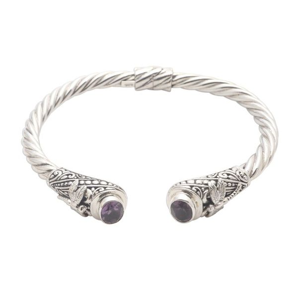 Alternate image for Amethyst Cuff Bracelet with Dragonfly Motif Perched Dragonfly