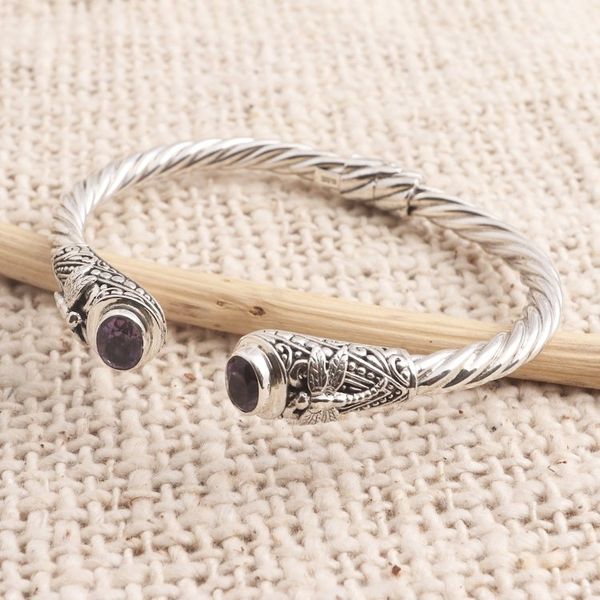 Alternate image for Amethyst Cuff Bracelet with Dragonfly Motif Perched Dragonfly