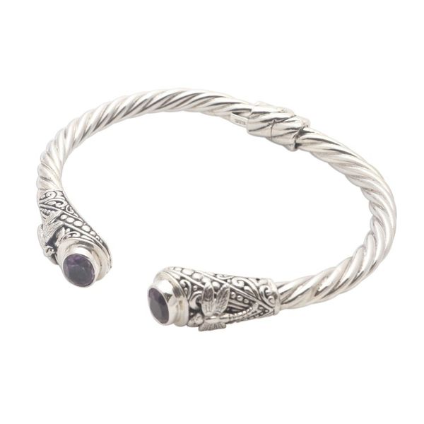 Alternate image for Amethyst Cuff Bracelet with Dragonfly Motif Perched Dragonfly
