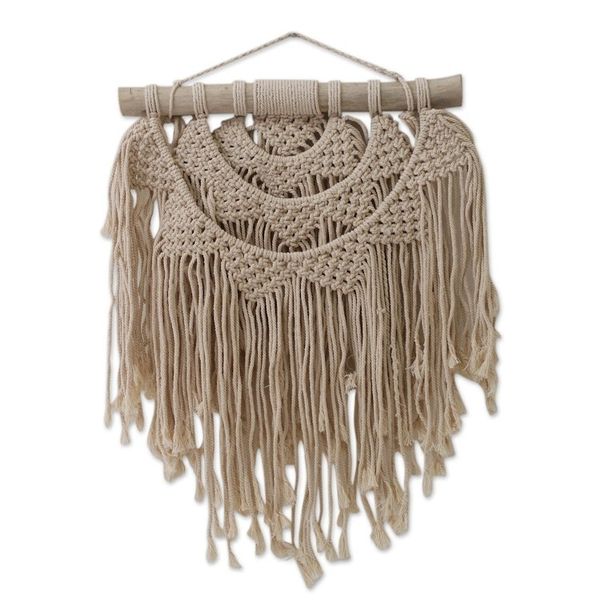 Alternate image for Hand-Knotted Cotton Wall Hanging with Fringe from Bali Tegalalang Sunrise