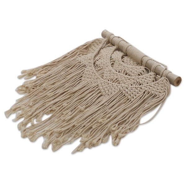 Alternate image for Hand-Knotted Cotton Wall Hanging with Fringe from Bali Tegalalang Sunrise