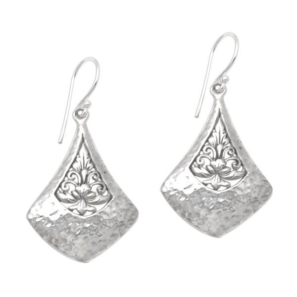Alternate image for Kit-Shaped Sterling Silver Dangle Earrings from Bali Floral Kites