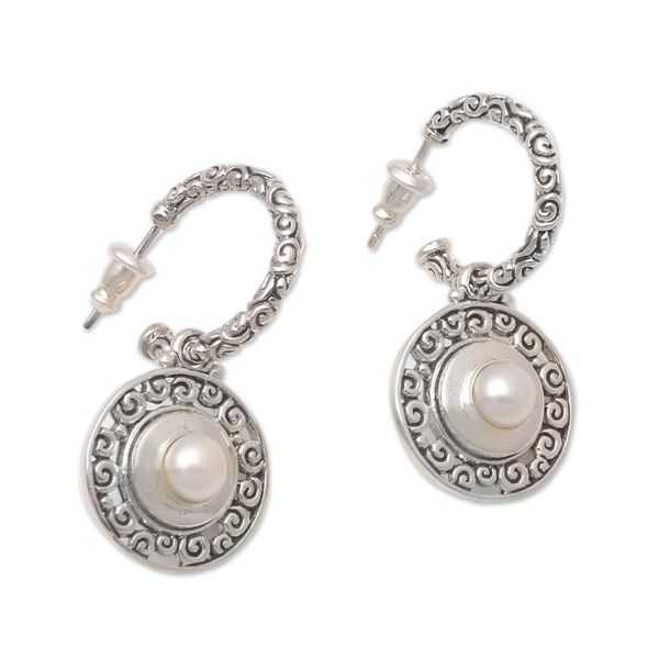 Alternate image for Reversible Cultured Pearl and Garnet Dangle Earrings Hidden Buddhas Curls